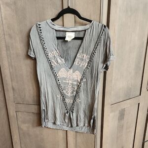 Modish Rebel Gray Graphic V-Neck Women Top